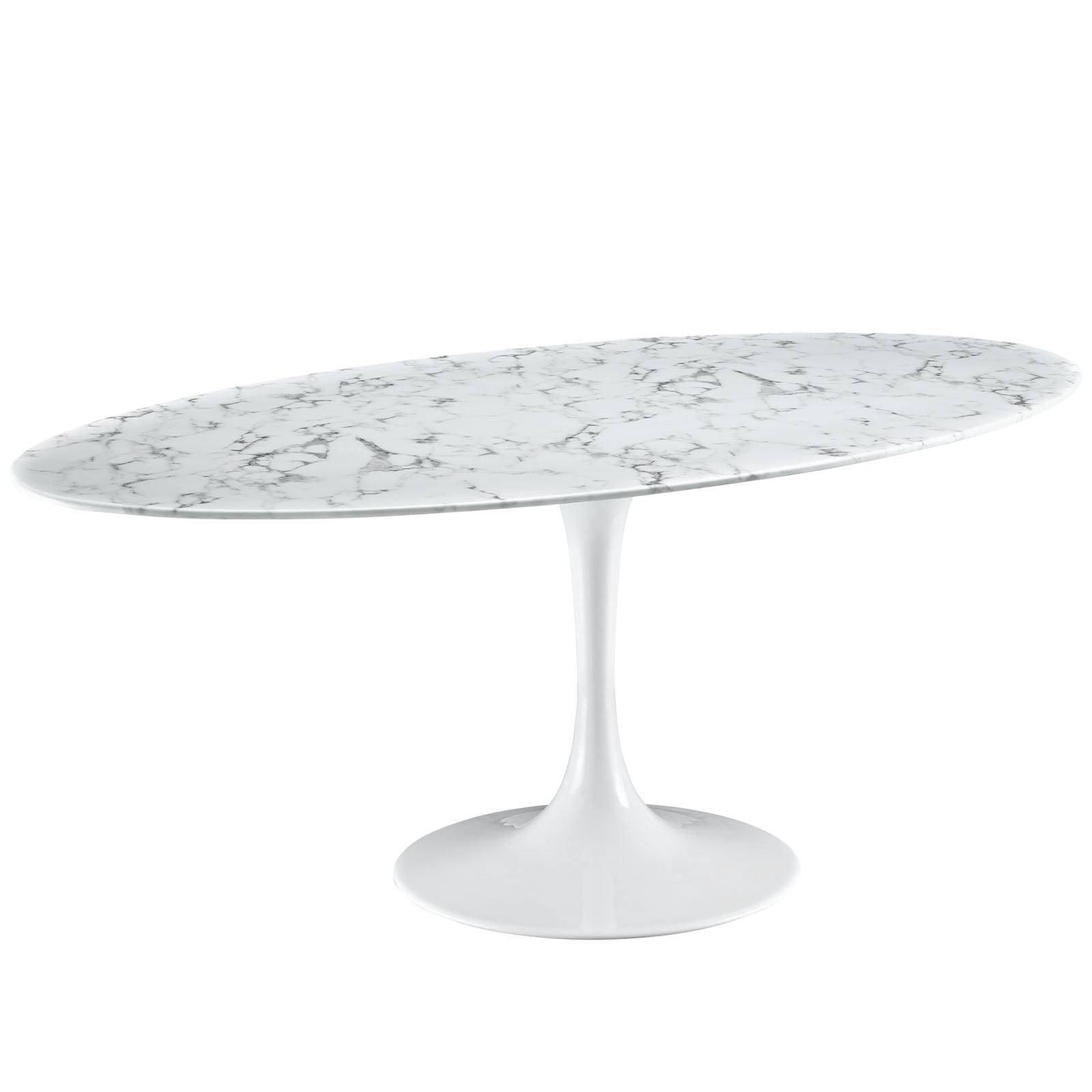 Modway Lippa 47" x 78" Oval Modern Artificial Marble Dining Table in White