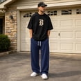 thumbnail image 5 of Mens Sweatpants Baggy Loose Fit Raw Hem Pants Casual Drawstring Pants Y2K Wide Leg Stretchy Pants with Pockets, 5 of 8