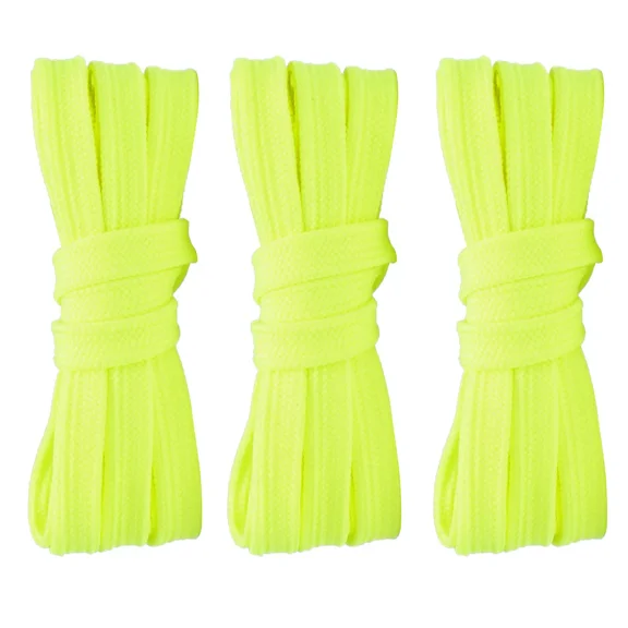 3pair Double Layers Flat Shoelaces Yellow Green for Sneakers Adults Kids 24"-72"