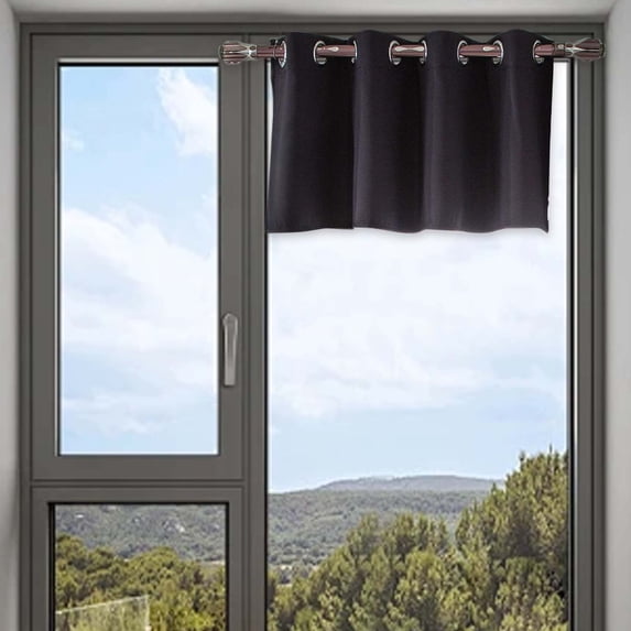 EGYMEN Kitchen/Bathroom Short Light Blocking Curtains, 14"x28" Polyester Window Drapes with Magnetic Hem, 6 Neutral Colors for Small Windows & Office Partitions(Black)