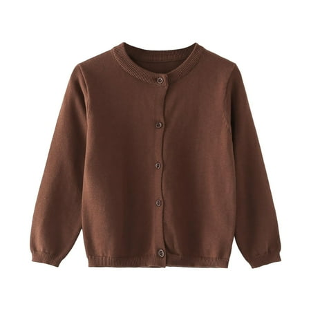 

alcepopk Girl s and Toddler Long Sleeve Cable Knit Cardigan Sweater(Coffee 6-12 M)