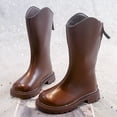 thumbnail image 1 of XIMIN Kid's Girls PU Leather Zipper Lug Sole Solid Color Boot Mid Calf Combat Knee High Riding Shoes Fall Winter Solid Color Cozy Boots, 1 of 7