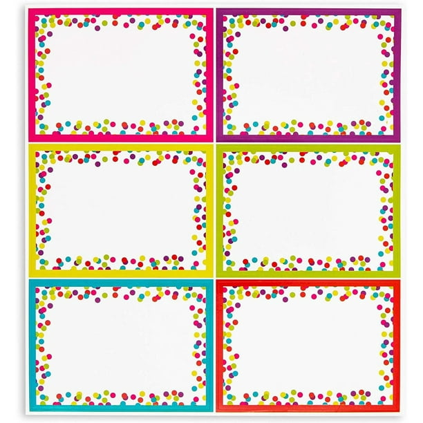 144 Pack Colorful Name Stickers 3 5 X 2 5 Inches 6 Assorted Colors Labels With Polka Dot Confetti For Classroom School Students Birthday Party Games Offices Walmart Com
