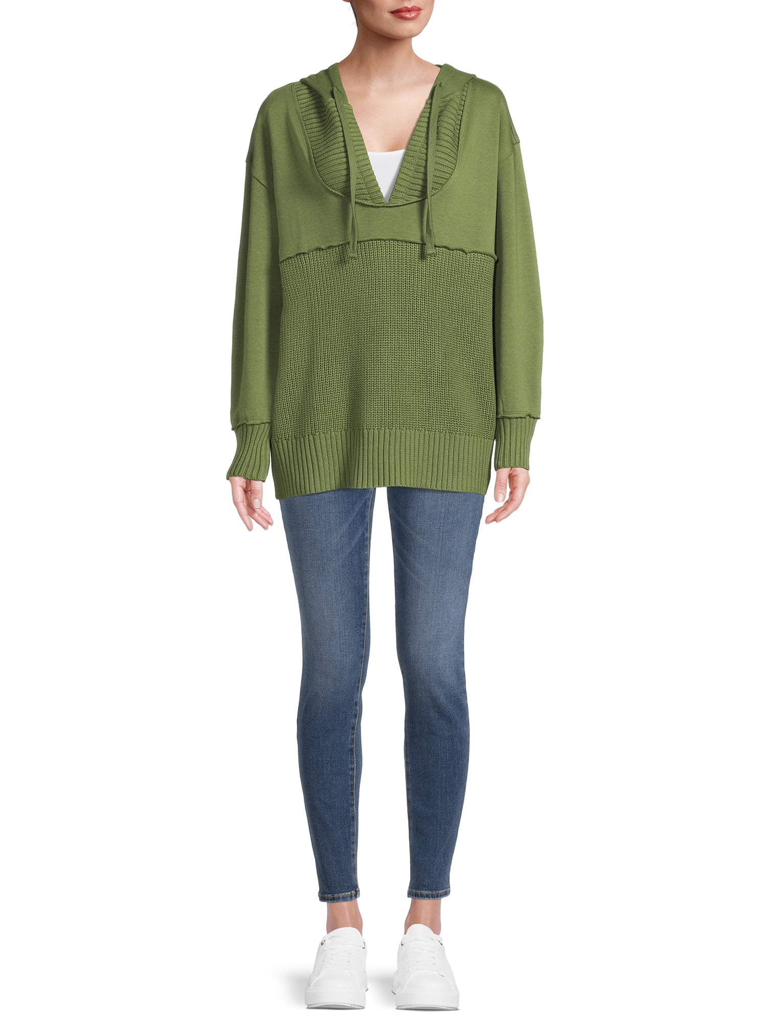 Time and Tru Women's Mixed Media Hoodie