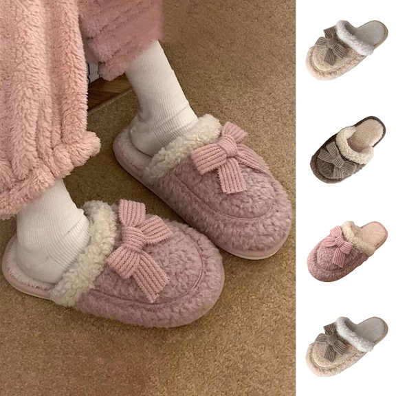 Agkizg Womens Fuzzy Slippers, House Slippers, Decorative Fuzzy Lined House Slippers Multi Size Warm Plushes Comfortable Casual Indoor Winter Slippers