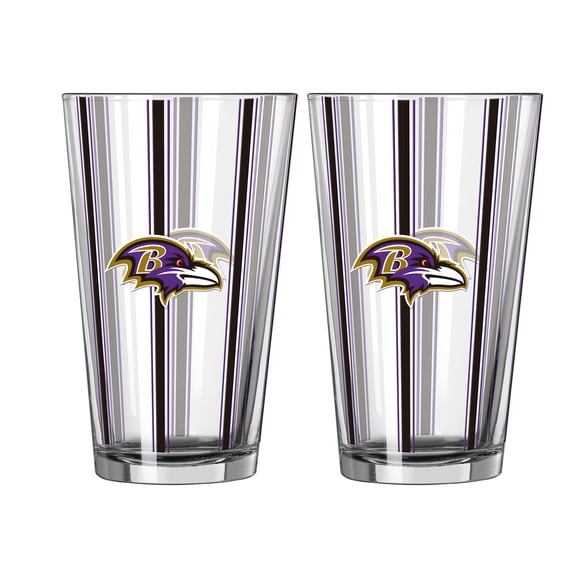 Logo Brands Baltimore Ravens Two-Piece 16oz. Striped Pint Glass Set