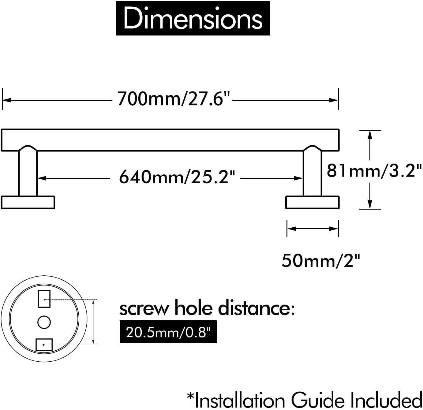 Avanities 18 po Porte-serviettes rond en acier inoxydable W en couleur noire AI-34588