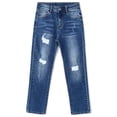 thumbnail image 1 of KIDSCOOL SPACE Kids Bird Shaped Ripped Holes Elastic Band Inside Slim-Fit Jeans,Blue,5-6 Years, 1 of 6