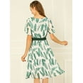 thumbnail image 4 of Vestido fluido bohemio Allegra K con estampado de hojas Verde blanco S, 4 of 6