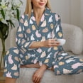 thumbnail image 6 of Pofeuu Cute Rabbit Print Womens Pajamas Set Long Sleeve Sleepwear Button Down Nightwear Soft Pj Lounge Sets Button Down Pajamas Women-Small, 6 of 7