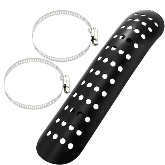 Universal Motorcycle Exhaust Heat Shield Exhaust Hole Heat Muffler Cover with 90-110mm Clamps Black