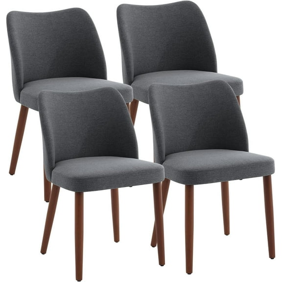 Dining Chair Set of 4, Linen Upholstered Dining Chair with Wood Legs, Wing Backrest, Wooden Kitchen Chair, Kitchen Chairs with Thick Cushions for Dining Room, Living Room, Dark Grey