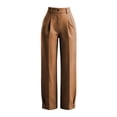 thumbnail image 4 of BVnarty Women High Waist Pleated Front Barrel Trousers Ankle Button Cuffs Belt Loops Relaxed Fit For Office Work And Daily Business Errands Brown S, 4 of 7