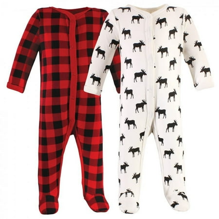 UPC: 0660168168839 | Hudson Baby Infant Boy Cotton Snap Sleep and Play 2pk Plaid Moose 3-6 Months