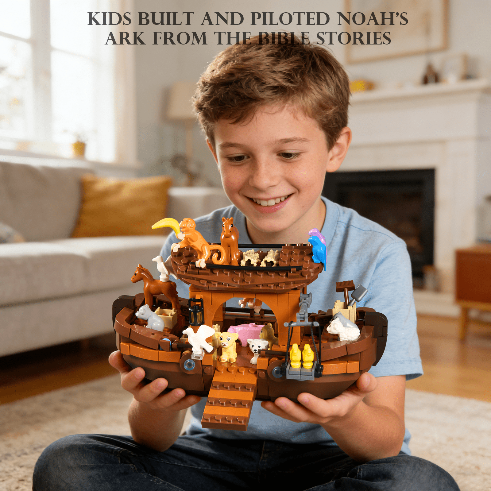 Noah's Ark Toy Animal Playset Noah's Animal House Building Block Kit Early Learning Toy for Kids Boys and Girls