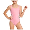 thumbnail image 4 of BOBOGOJP Girls Swimsuit Solid Color Cut Out One Piece Bathing Suit with Chest Pad Adjustable Strap Round Neck Girls' Swimwear Pink for Size 10-11 Years, 4 of 9