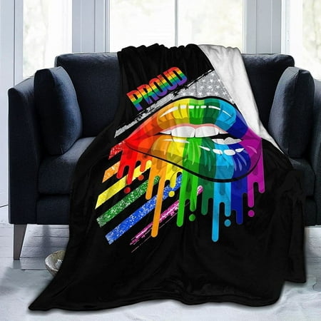 Lesbian Rainbow Lips Pride Flannel Fleece Throw Blankets for Bed Sofa ...