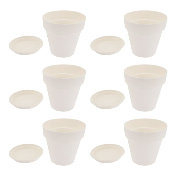 unbranded 6 Sets Plant Large Diameter Flower Pot Outdoor Flower Pots 15.5x15.5cm White