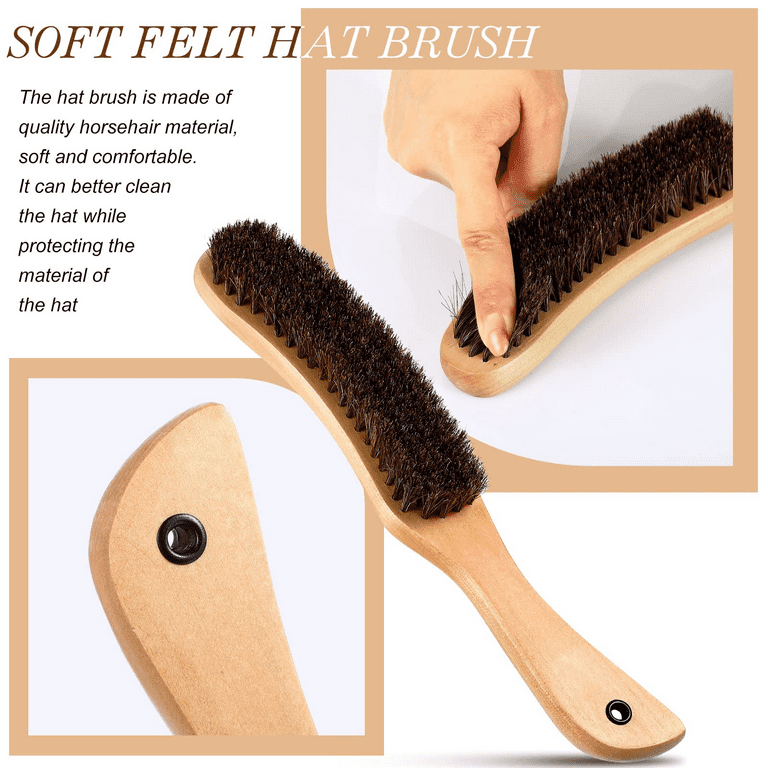 Felt Hat Brush Wood Hat Brush Hat Clean Horse Hair Brushes Removes Dust  Stains Hair Clothes Brush 