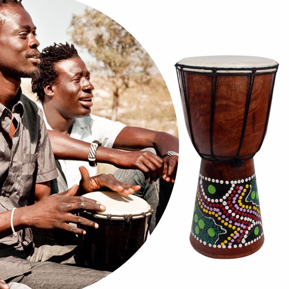 Aibecy Solid-Wood African Djembe Drum 6in Hand-Carved Goat-Skin Musical Instrument