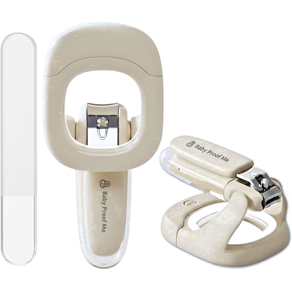 Baby Proof Me Baby Nail Clippers and File Set, Nail Trimmer with Catcher, LED Light, and Magnifier, White
