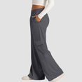 thumbnail image 2 of Womens Wide Leg Cargo Trousers Adjustable Drawstring Waist Sweatpants Loose Fit Casual Baggy Pants with Flap Pockets, 2 of 13