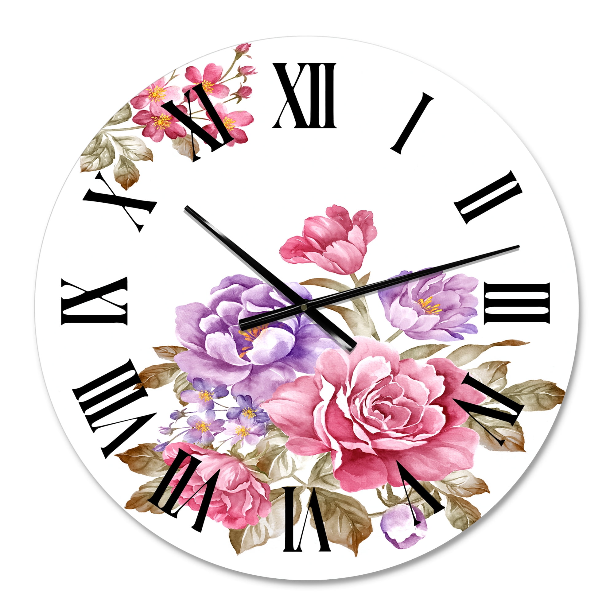 Designart 'Bouquet Of Pink And Purple Flowers I' Farmhouse Wall Clock