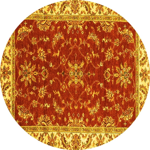 Ahgly Company Indoor Round Abstract Yellow Modern Area Rugs, 3' Round