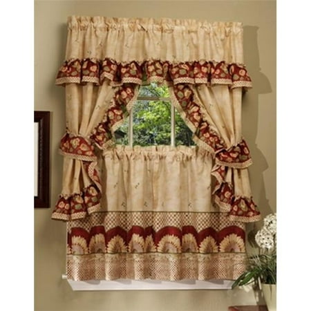 Sunflower Cottage Set - 57 in. x 24 in. Tier Pair-57 in. x 36 in. Ruffled Topper with attached valance and tiebacks.