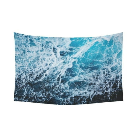 Living Room Wall Hangings GCKG Beautiful Blue Ocean Wave Seascape Tapestry Horizontal Wall Hanging Sea Landscape Wall Decor Art for Living Room Bedroom Dorm Cotton Linen Decoration 90 x 60 Inches ()