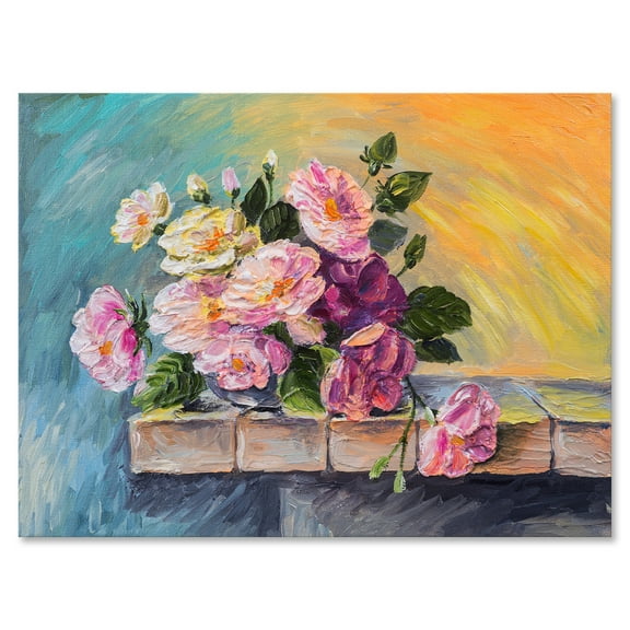 Designart ' Still Life With Bouquet Of Pink Flowers ' Traditional Canvas Wall Art Print