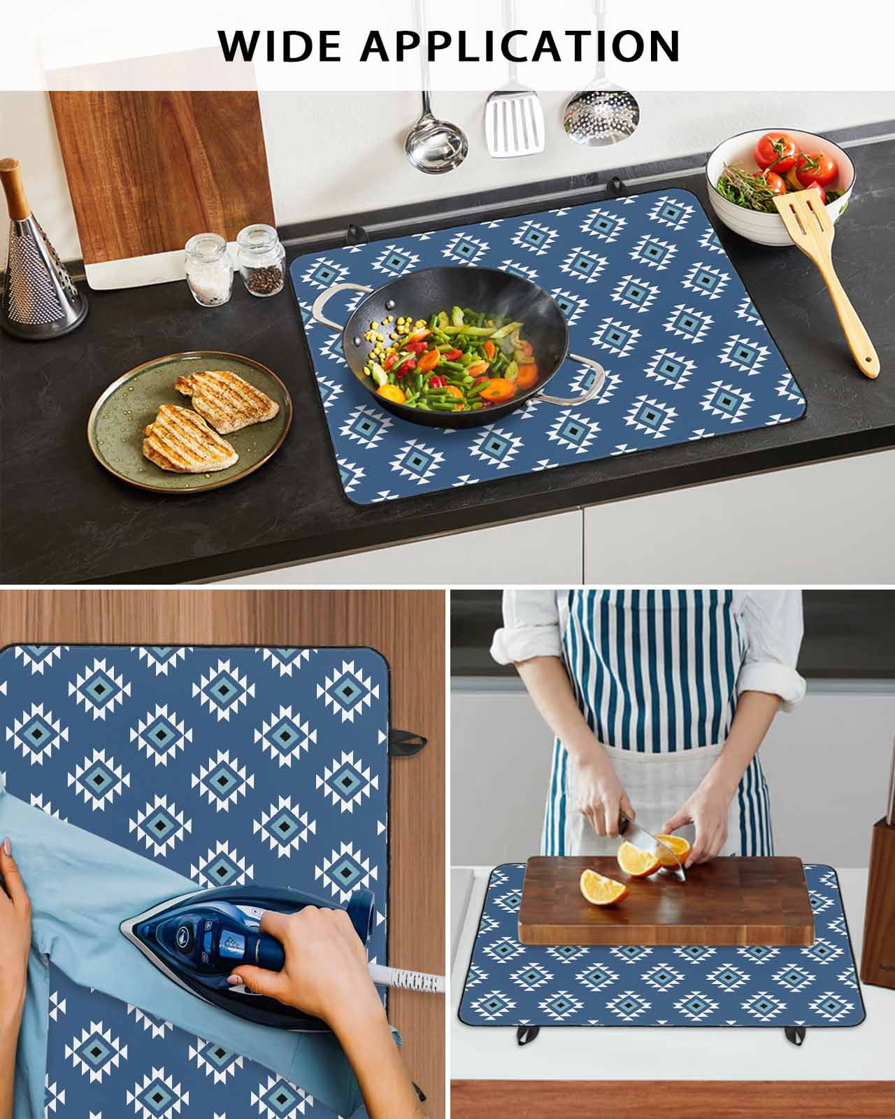 nqOlkjepod Large Induction Cooktop Protector Mat 24"x21", Blue Boho Geometric Stove Top Covers for Electric Stove, Farmhouse Southwest Motifs Art Stove Burner Cover Mats, Glass Top Stove Cover