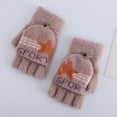 thumbnail image 2 of Curuila Toddler Boys Girls Gloves Convertible Flip Top Cute Stars Print Winter Warm Knit Thickened Half Finger Mitten Beige Size 8-14 Years, 2 of 3