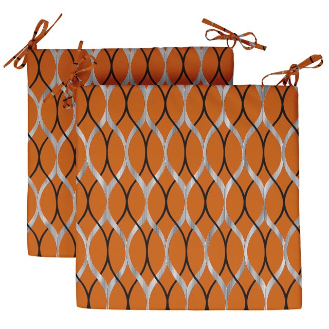 Vargottam Printed Indoor/Outdoor Chair Pads Non Slip Dining Chair CushionSquareShapedDining Chair Pad With String Ties Machine Washable & Home Decor Cushion- Set Of 2-Orange