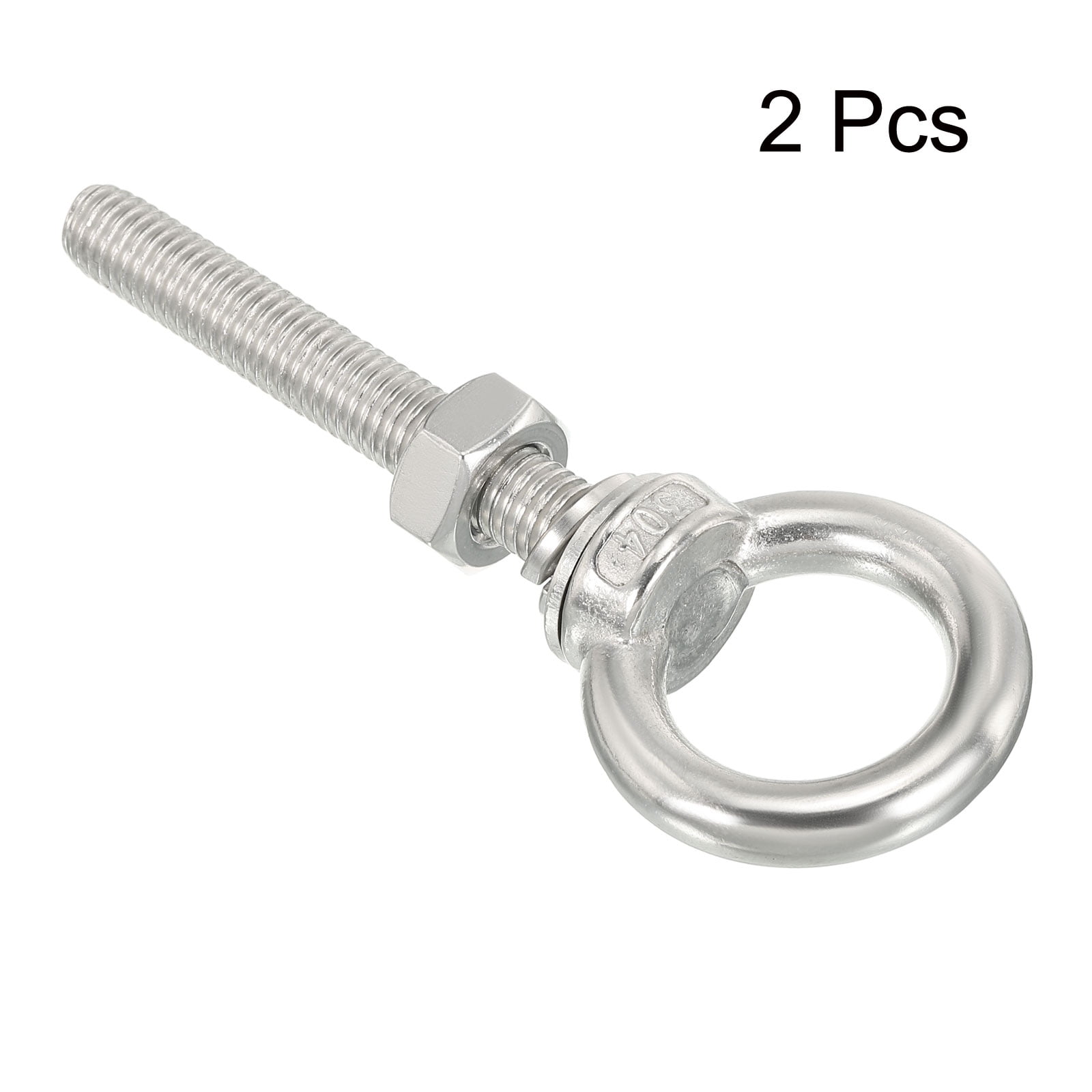 M10x60 3/8"x3.15" Stainless Steel Eye Bolts Threaded Screw Eyebolt Shoulder Ring with Nuts Washers 2 Set