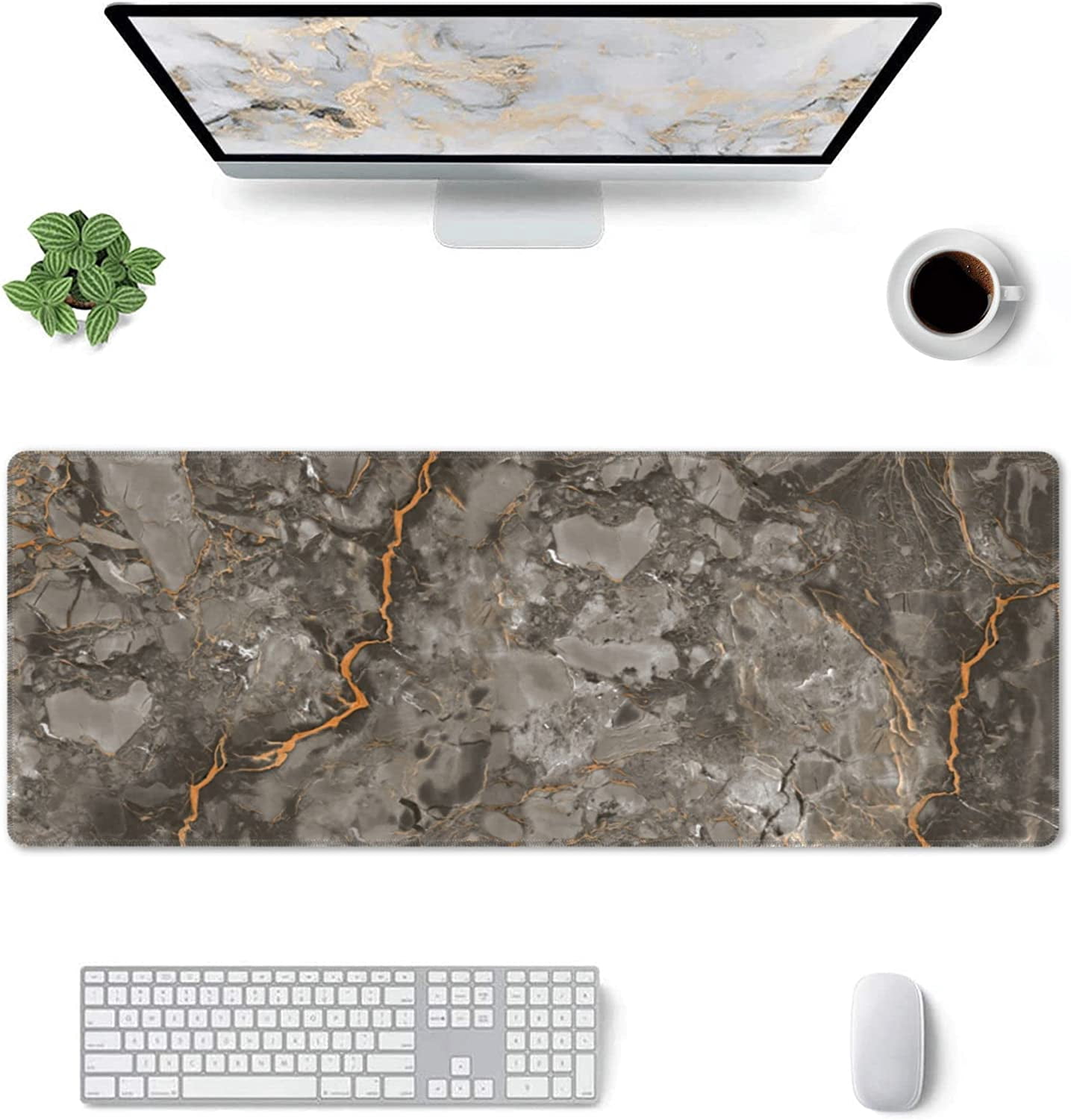 Black and Golden Marble Large Mouse Pad,Extended Gaming Desk Pad,Office Desk Mat,PC Laptop Non-Slip Pads for School Office Home and Game,31.5" x 12" -Blue Marble