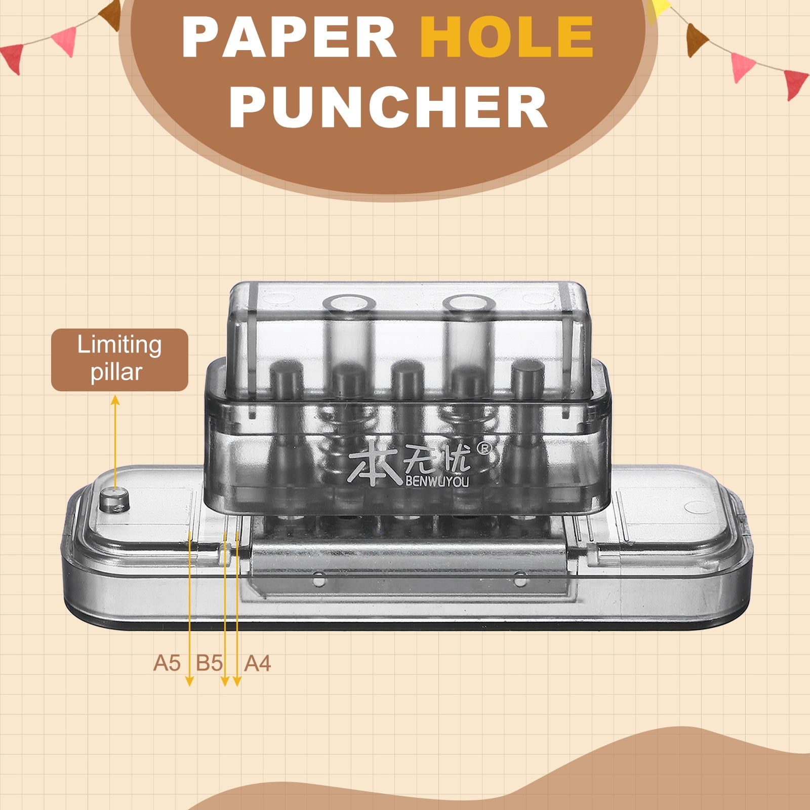 Uxcell 5 Hole Paper Punch, Hole Punch Binding Machine Spiral Coil Binder with 10Pcs 30 Ring Loose Leaf Binder Spines 5 Sheets Capacity for DIY Planner Scrapbook Office, Transparent Black