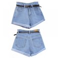 thumbnail image 3 of Maynos Women's Retro High Waisted Rolled Denim Jean Shorts with Pockets, 3 of 13