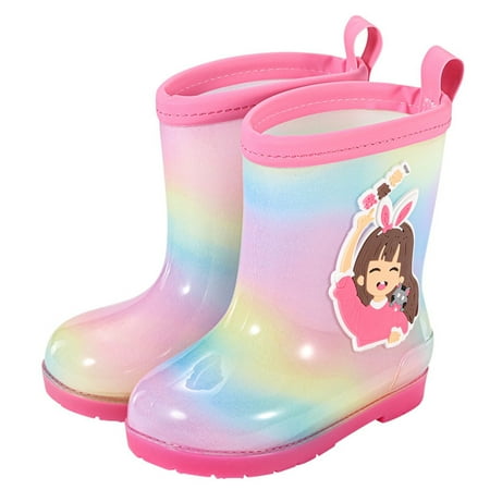 

MQLKF Kids Rain Boots For Girls Toddler Shoes For Rainy Days Rubber Cute Girls Printed With Easy On Handles For Puddle Splashing Casual Cute Stylish Kids Walking shoes