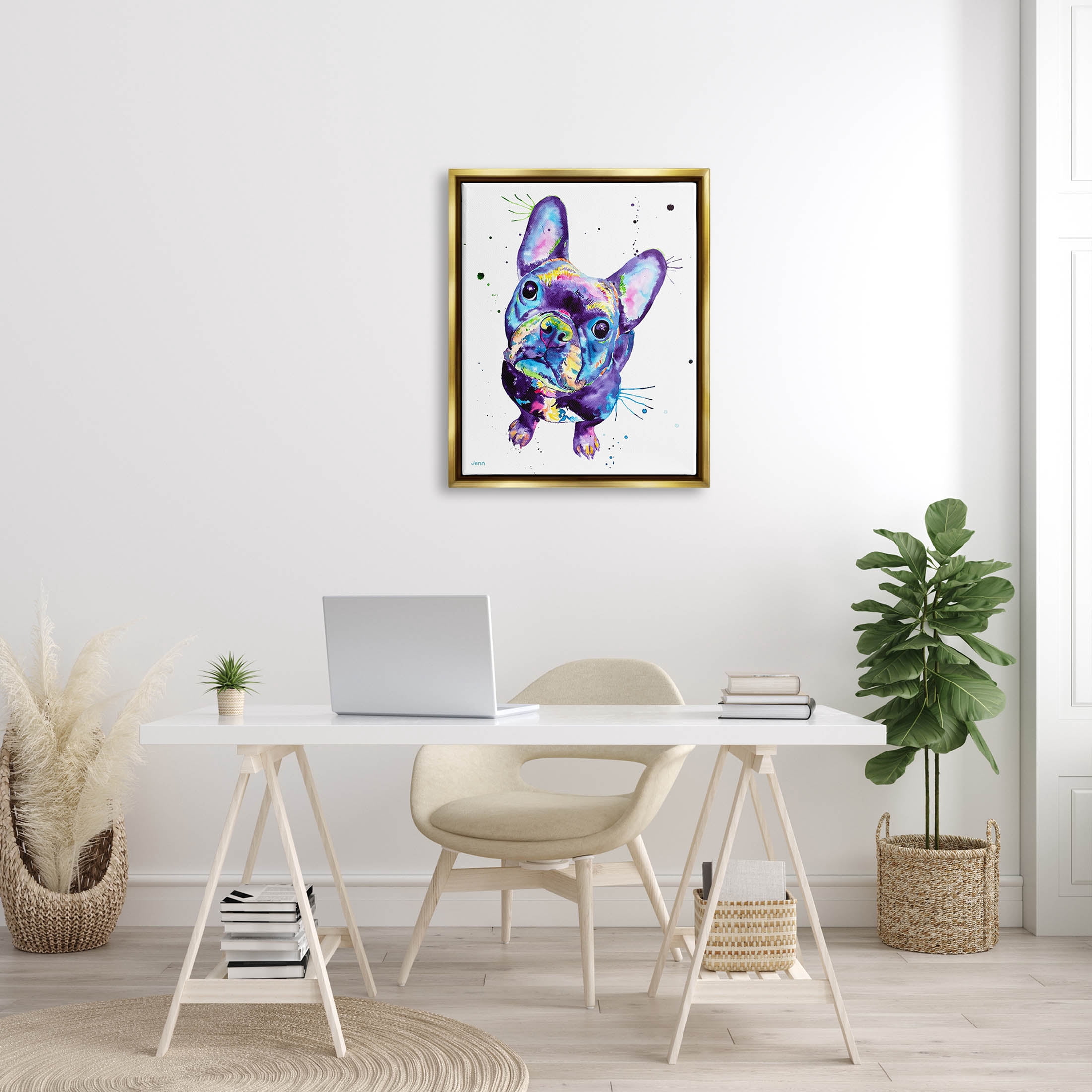 French Bulldog Purple Hued Dog Animals & Insects Graphic Art Metallic Gold Framed Art Print Wall Art