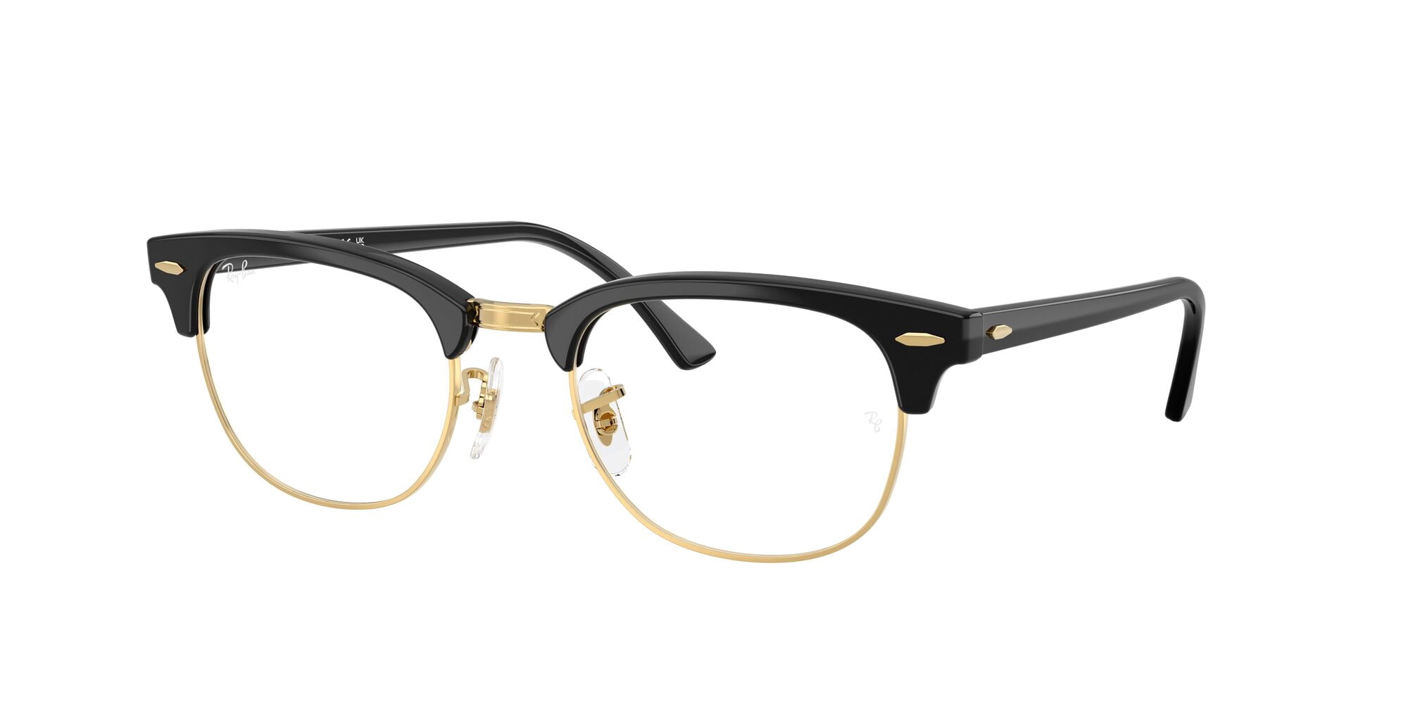Ray-Ban Clubmaster Optics Glasses, Prescription Eyeglasses with Case, Transparent/Black On Gold, Size 53
