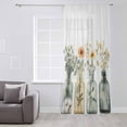 thumbnail image 3 of Eucalyptus Flower Semi Sheer Curtains Drapes for Living Room, Bedroom, French Doors Window 84 Inches Long, Orange Floral Sage Green Leaf Daisy Rod Pocket Chiffon Curtain Drapery Voile Drape Panel, 3 of 6