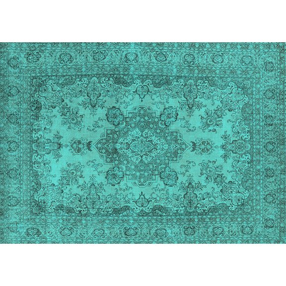 Ahgly Company Machine Washable Indoor Rectangle Oriental Turquoise Blue Industrial Area Rugs, 5' x 7'