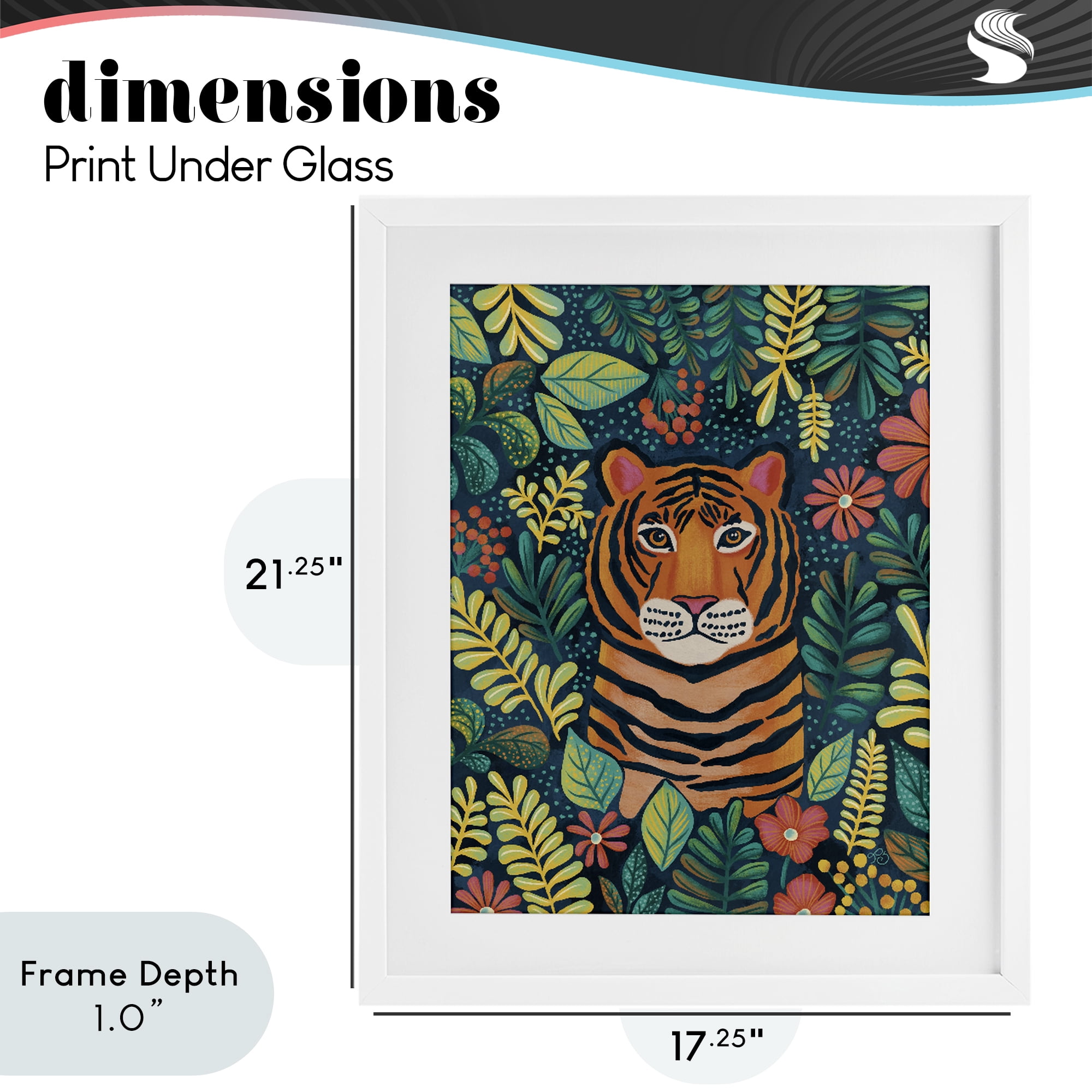 Stupell Industries Exotic Leaf Pattern Tiger White Framed Print Under Glass, design by Lisa R Dumm