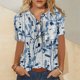 thumbnail image 1 of ICHUANYI Clearance Women Summer Casual Short Sleeve T-Shirt Button Round Neck Pullover Blouse Tops(Blue, L) ICHUANYI WER2023080806544, 1 of 5