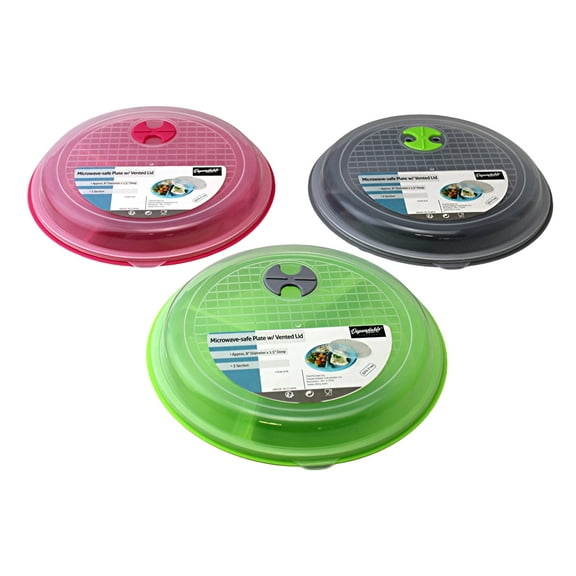 3 Pack Divided Microwave Lunch Plate Set with Lids Vented Food Storage BPA Free