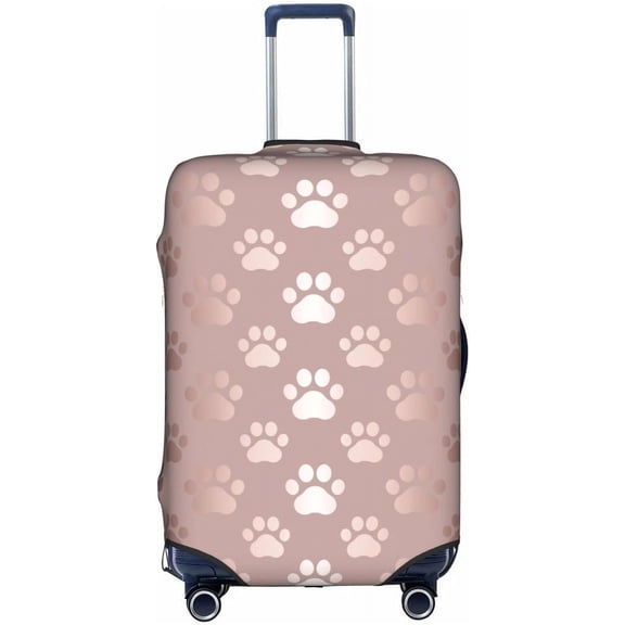 Luggage Cover Elastic Washable Stretch Suitcase Protector Anti-Scratch Travel Suitcase Cover for Kid and Adult, Rose Gold Pet Paws, M (22-24 inch suitcase)