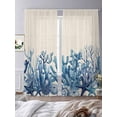 thumbnail image 4 of Summer Ocean Coral Sheer Curtains 84 Inch Long 2 Panels, Nautical Sea Watercolor Blue Starfish Shell Linen Light Filtering Rod Pocket Curtains, Sheer Voile Drapes for Living Room Bedroom, 52"x84", 4 of 8