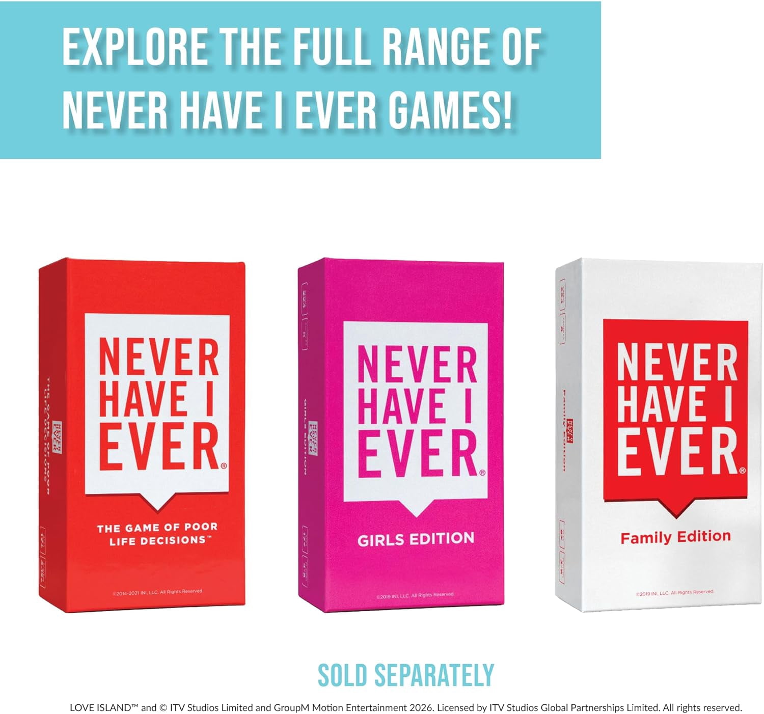 Never Have I Ever Love Island - Love Island Party Game - Uncover Secrets, Share Stories, and Clear Your Hand - The Classic Viral Hilarious and Funny Icebreaker for Adults, 3-6 Players, Ages 17+