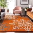 thumbnail image 5 of HomeRoots 669546 10 x 14 ft. Orange Ivory & Gray Floral Medallion Washable Machine Made Rectangle Area Rug with UV Protection, 5 of 9